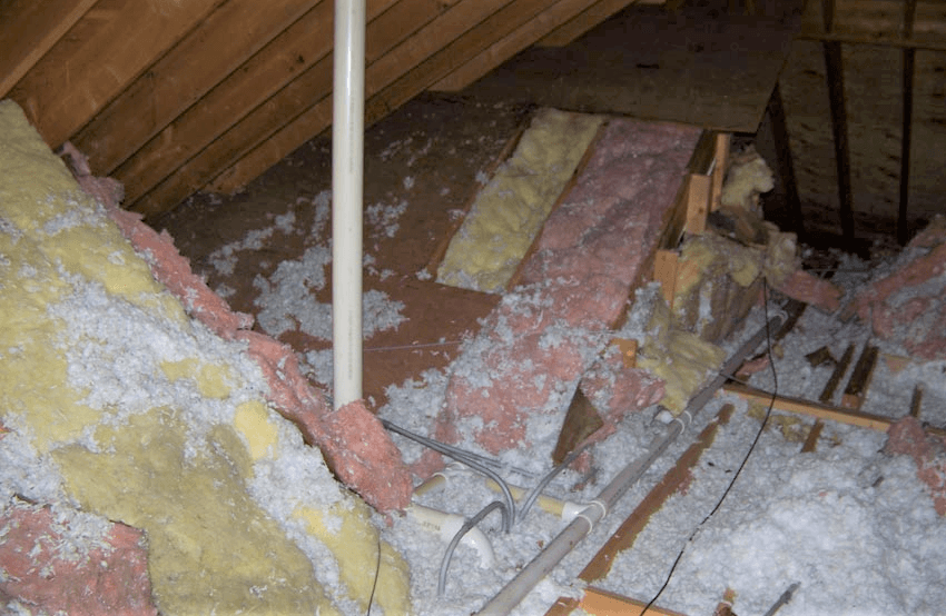 Attic in disarray from insulation work